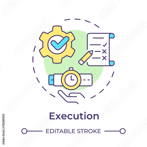 Business management execution multi color concept icon. Performance monitoring, process automation. Round shape line illustration. Abstract idea. Graphic design. Easy to use in infographic, article