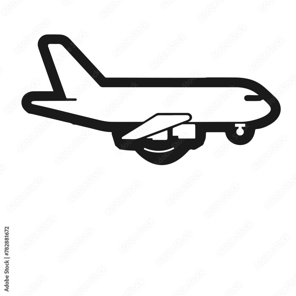 Airplane 🛬 takeoff logo black pictogram set vector or plane take off flying silhouette shape graphic simple plain clipart symbol, airport airline jet circle sign, aeroplane thin line outline art

