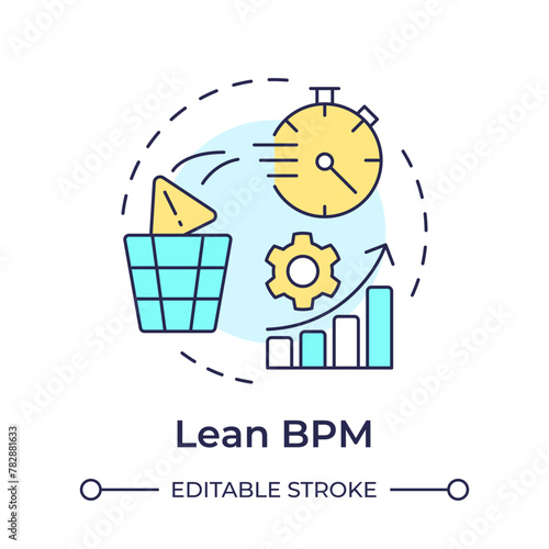 Lean BPM multi color concept icon. Workflow streamline. Cost saving, downtime reduce. Round shape line illustration. Abstract idea. Graphic design. Easy to use in infographic, article
