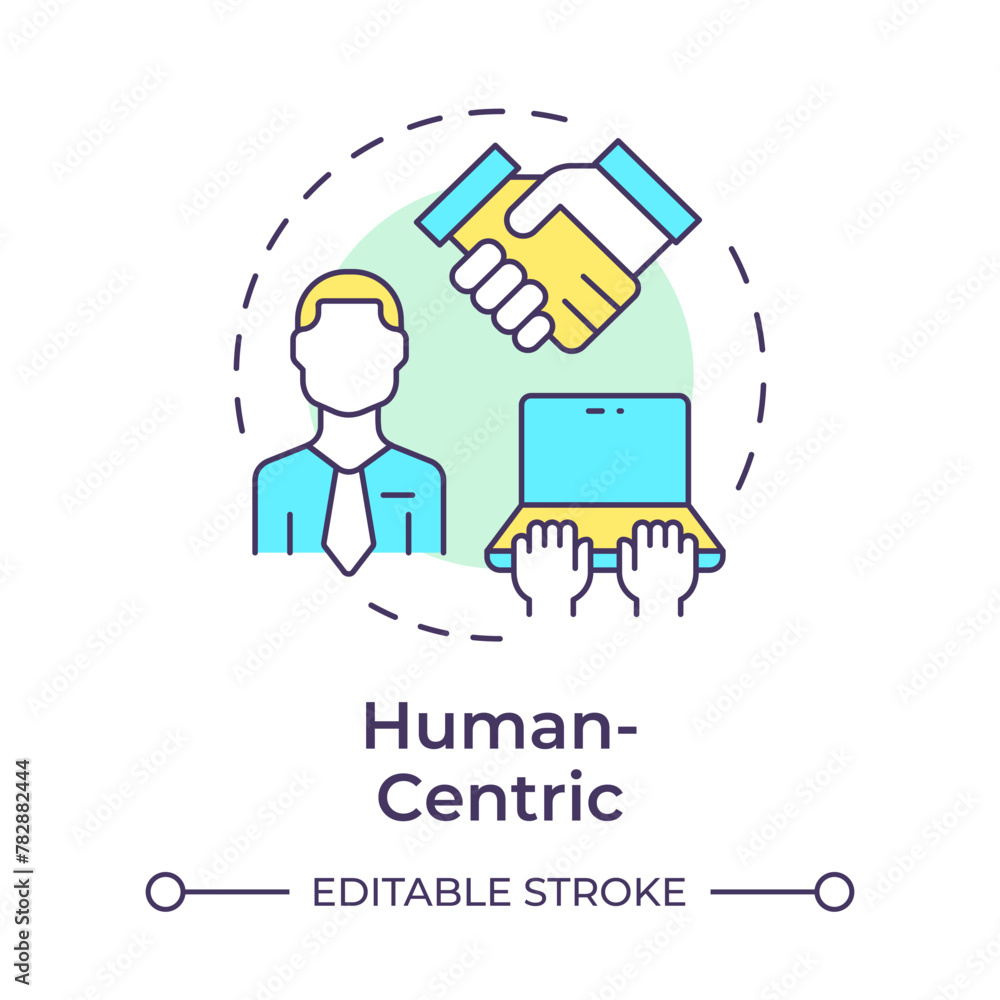 Human-centric multi color concept icon. Business process management. Workflow efficiency. Round shape line illustration. Abstract idea. Graphic design. Easy to use in infographic, article Human-centric multi color concept icon. Business process management. Workflow efficiency. Round shape line illustration. Abstract idea. Graphic design. Easy to use in infographic, article