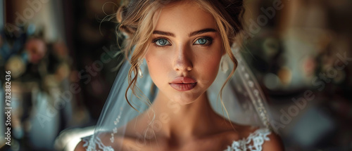 close-up of a woman in wedding dress , wedding advertising  © Uwe