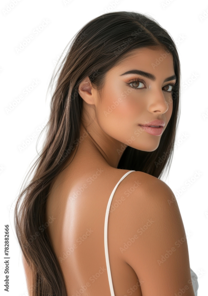 PNG A Latina woman showcasing her back portrait adult skin