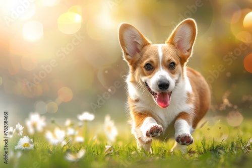 Portrait of cute welsh corgi dog at the park.. Beautiful simple AI generated image in 4K, unique.
