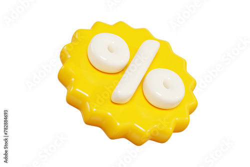 Yellow starburst sticker with percent sign floating in air. 3D render illustration (ID: 782884693)
