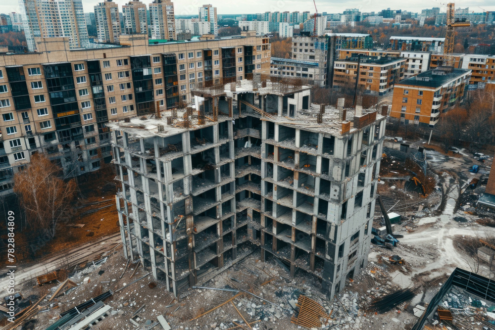 Aerial view of unfinished abandoned construction in a city Aerial view of unfinished abandoned construction in a city