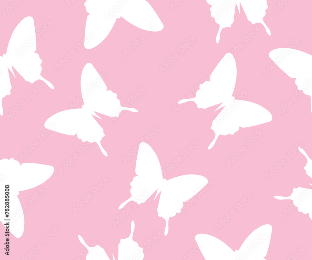 Fototapeta premium Seamless simple pattern with butterfly. Vector background in trendy retro trippy 2000s style.Pink background.