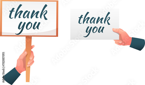 hands holding signs that say thank you.