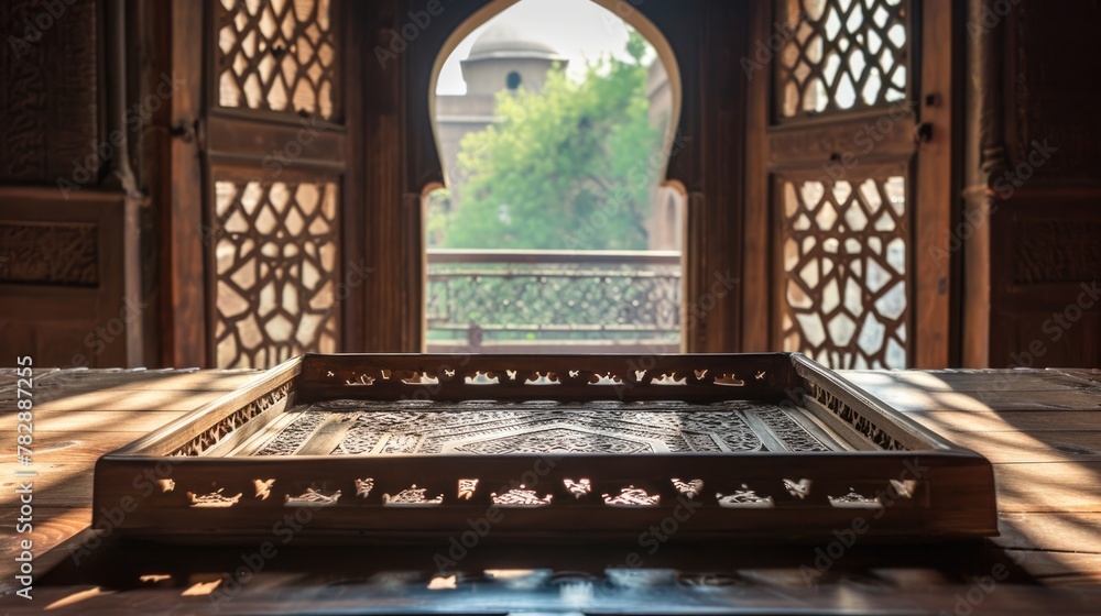 Intricately Designed Wooden Box with Arabic Archway. Intricately Designed Wooden Box with Arabic Archway.