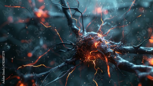 Brain neuron in macro photography and 3d concept. Medical reference photo