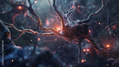 Brain neuron in macro photography and 3d concept. Medical reference photo