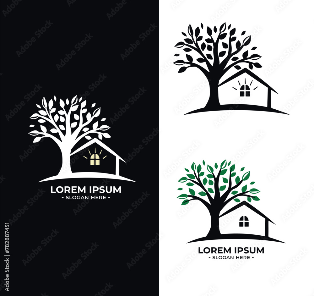 Obraz premium ecological house vector logo. house tree vector logo