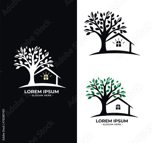 ecological house vector logo. house tree vector logo