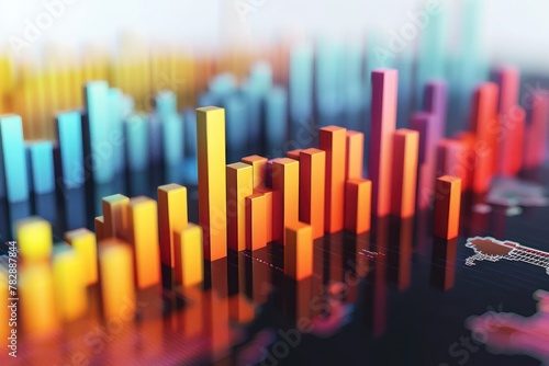 Business Growth Chart Illustration with 3D Bar Graph in Urban Cityscape