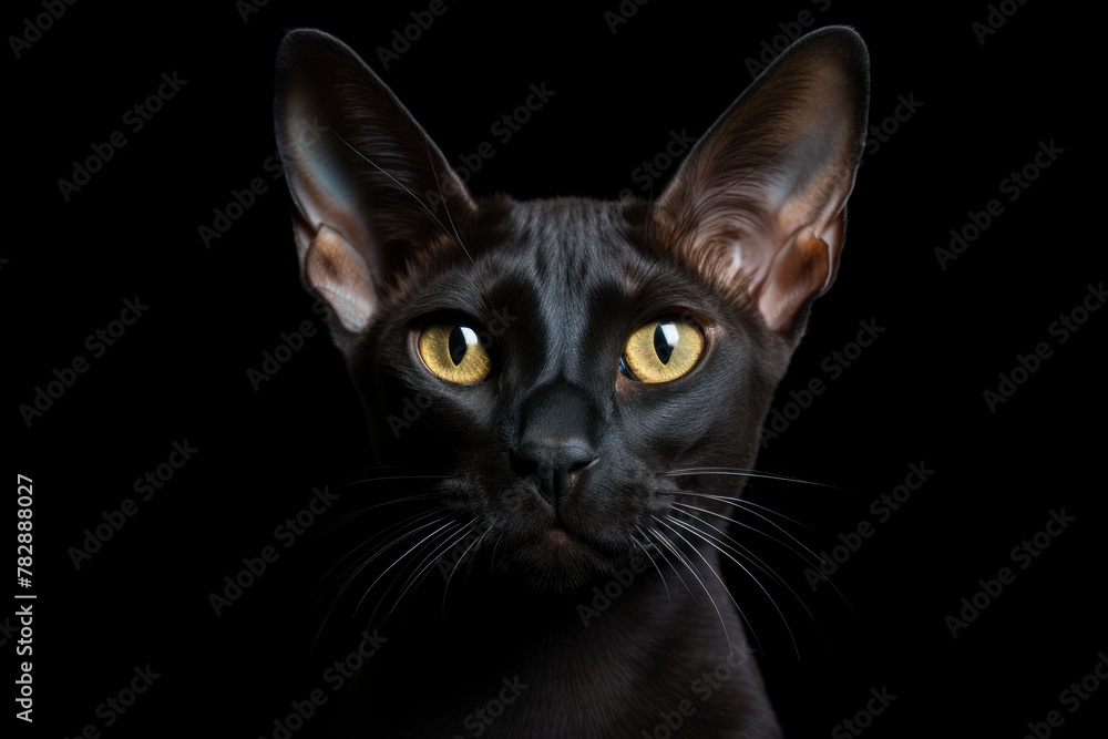 black sphynx cat Looking at the camera with curious eyes 