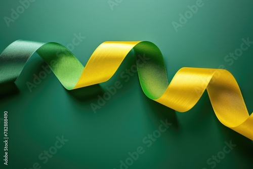  a close-up view of a yellow and green ribbon ribbon shiny appearance. It's decorative element.