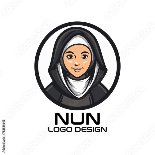 Nun Cartoon Vector Logo Design