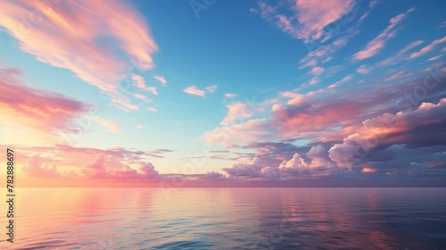Evening blue sky, colorful clouds on the blue sea background.  © venusvi