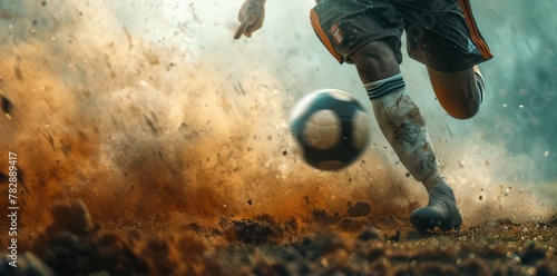 image of a soccer player kicking a soccer ball photo