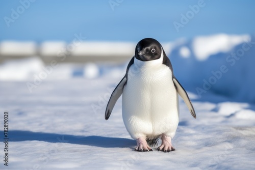 An adult penguin is walking