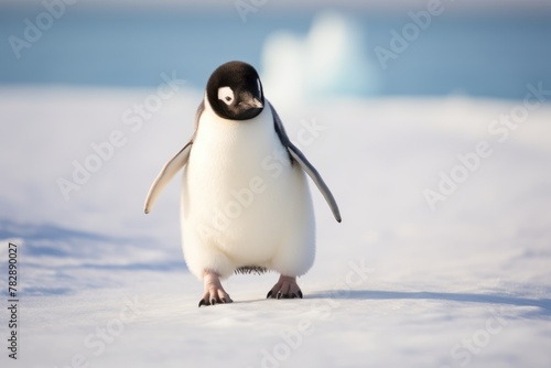 An adult penguin is walking