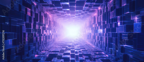 Abstract Purple Digital Tunnel with Bright Light