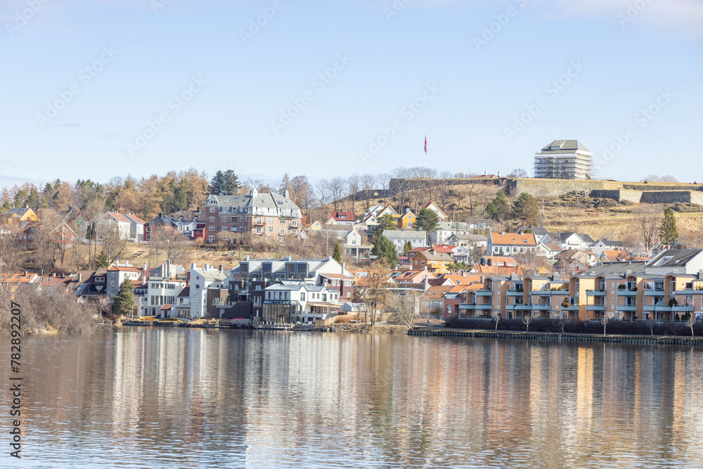 walking along nidelven (river) in a spring mood in trondheim city, trøndelag, nidelven, water, river, landscape, sky, nature, city, reflection, view, trees, clouds, travel, architecture, house, buildi