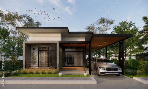 3D single story house design 3d render