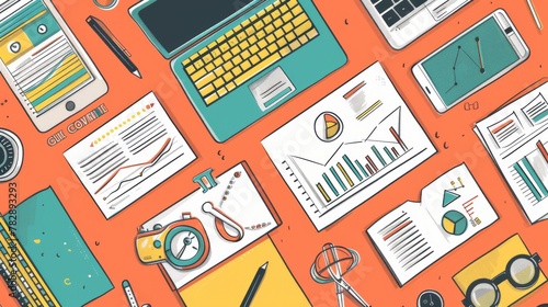 Illustrated flat lay of cre...