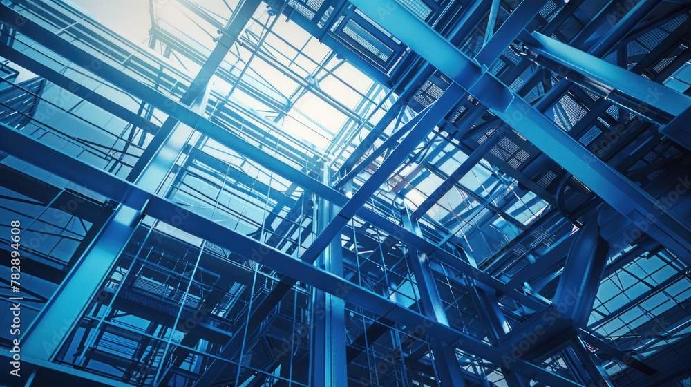 Modern steel structure architecture, concept of glass building interior with metal frame construction. Modern steel structure architecture, concept of glass building interior with metal frame construction.
