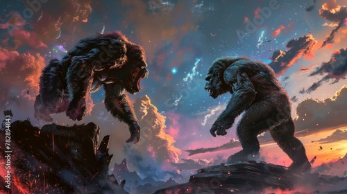 Gorilla gladiators in a Wild West showdown, ancient Greece meets galaxy skies, secrets of the cosmos unveiled. © Xyeppup
