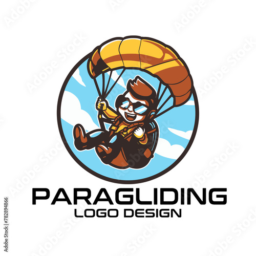 Paragliding Cartoon Vector Logo Design