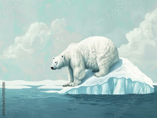 Illustration of a polar bear on a shrinking ice cap, symbolizing the urgent need for action against climate change.