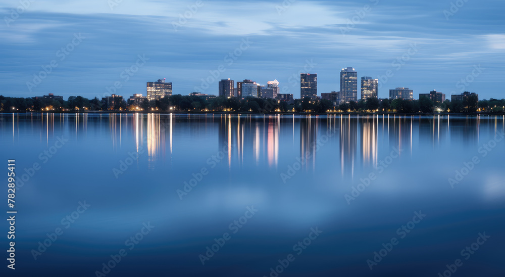 Urban Reflections: Dusk by the Cityscape