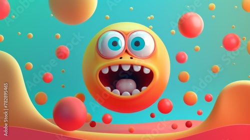 Vector art character  Emotional  popping out of a flat design into 3D space  eyes wide  mouth agape.