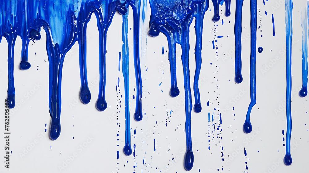 Sapphire blue paint drip on a pure white background