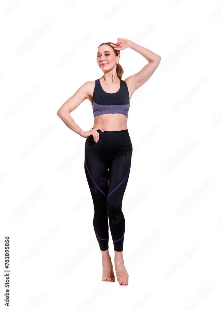 Gym Fitness. Smiling adult woman. Isolated over white background Gym Fitness. Smiling adult woman. Isolated over white background