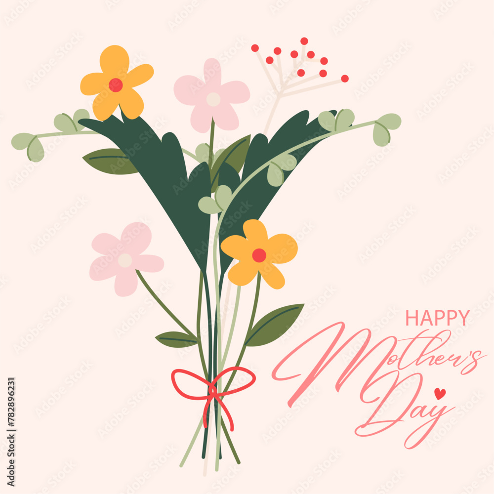 Vector flat illustration of a bouquet of flowers.Mother's Day. Women's Day.