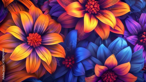 A floral pattern with colored petals in an abstract style