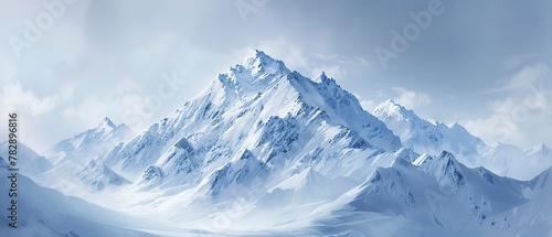 Snowy peak in Denali, close up, sharp details, crisp winter air, soft light