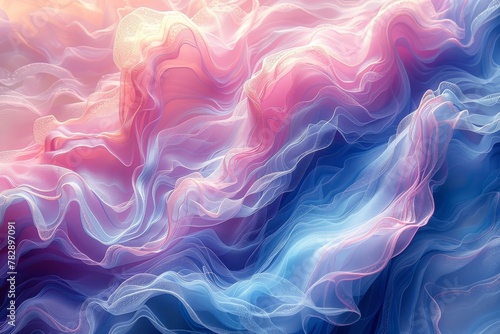 An artwork with harmoniously blended pastel-toned waves accented by vibrant highlights and smooth curves photo