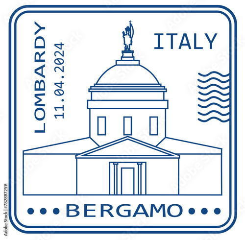 Bergamo stamp depicting the Cathedral of Sant'Alessandro, a landmark of the city. Lombardy, Italy. Vector illustration.