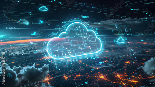 A visual representation of cloud computing with a backdrop of aerial warfare, indicating the strategic importance of data control photo