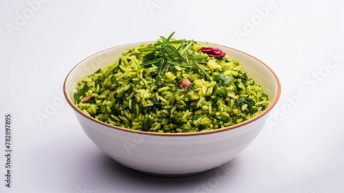  Appetizing and Fresh Middle Eastern Green Pilaf (Rice Dish) Served in a Bowl.
