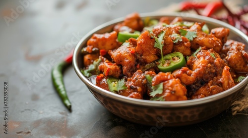Top View, a delectable bowl of Chicken Masala Tikka popular Indian dish filled with a variety of spices and flavors.