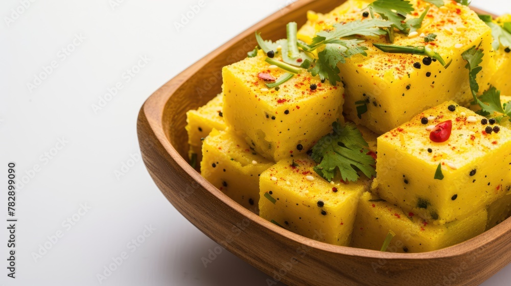 Indian Gujarati dish khaman Dhokla on plate. Indian Gujarati dish khaman Dhokla on plate.