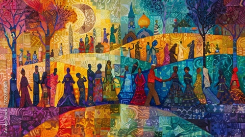 A tempera painting that celebrates the richness and diversity of cultural heritage, photo