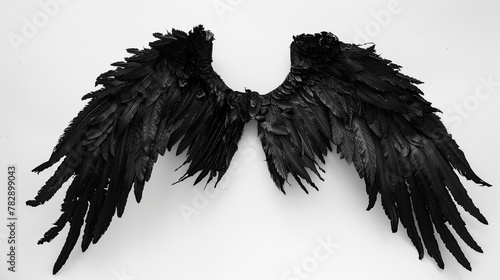 Black angel wings on white background