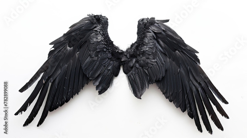 Black angel wings on white background