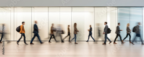 Busy Professionals Walking in Blurred Motion
