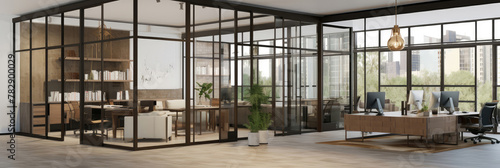 Spacious Modern Office Interior with Panoramic View